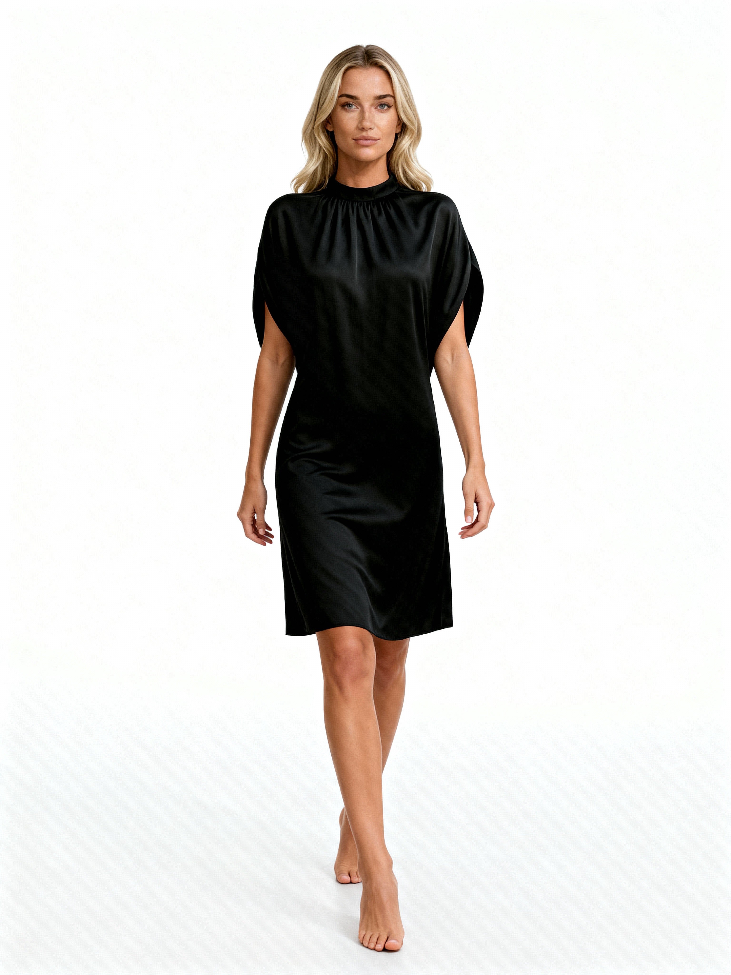 Inara | Vestido corto satinado con cuello fruncido