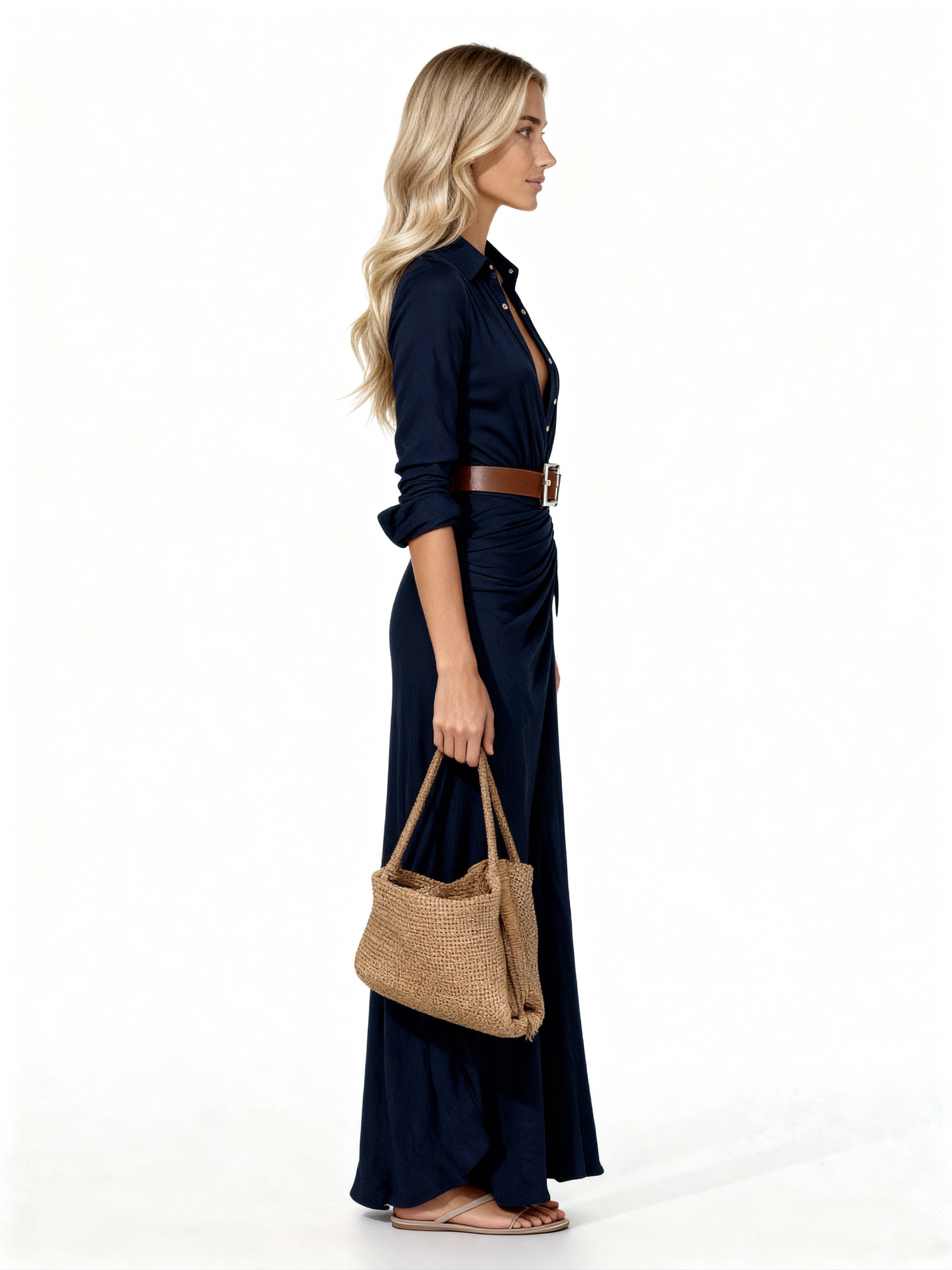 Sienna | Vestido camisero largo con cinturón de piel
