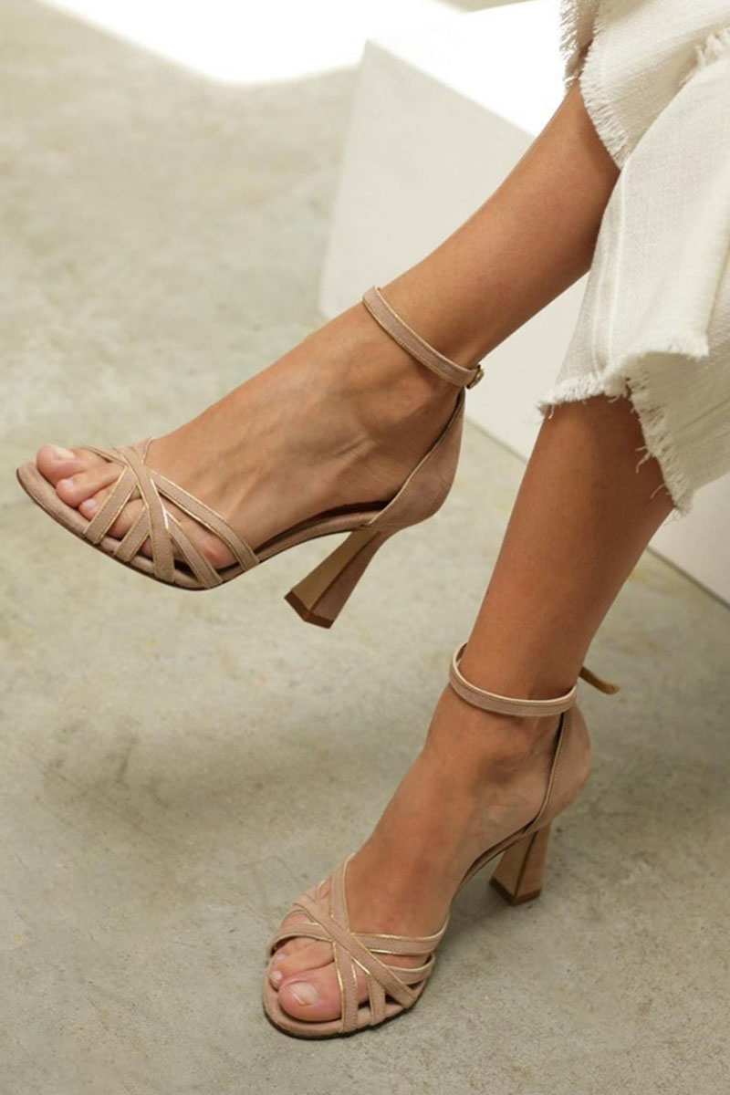 Sandalias Nuvia | Tacón nude con tiras cruzadas