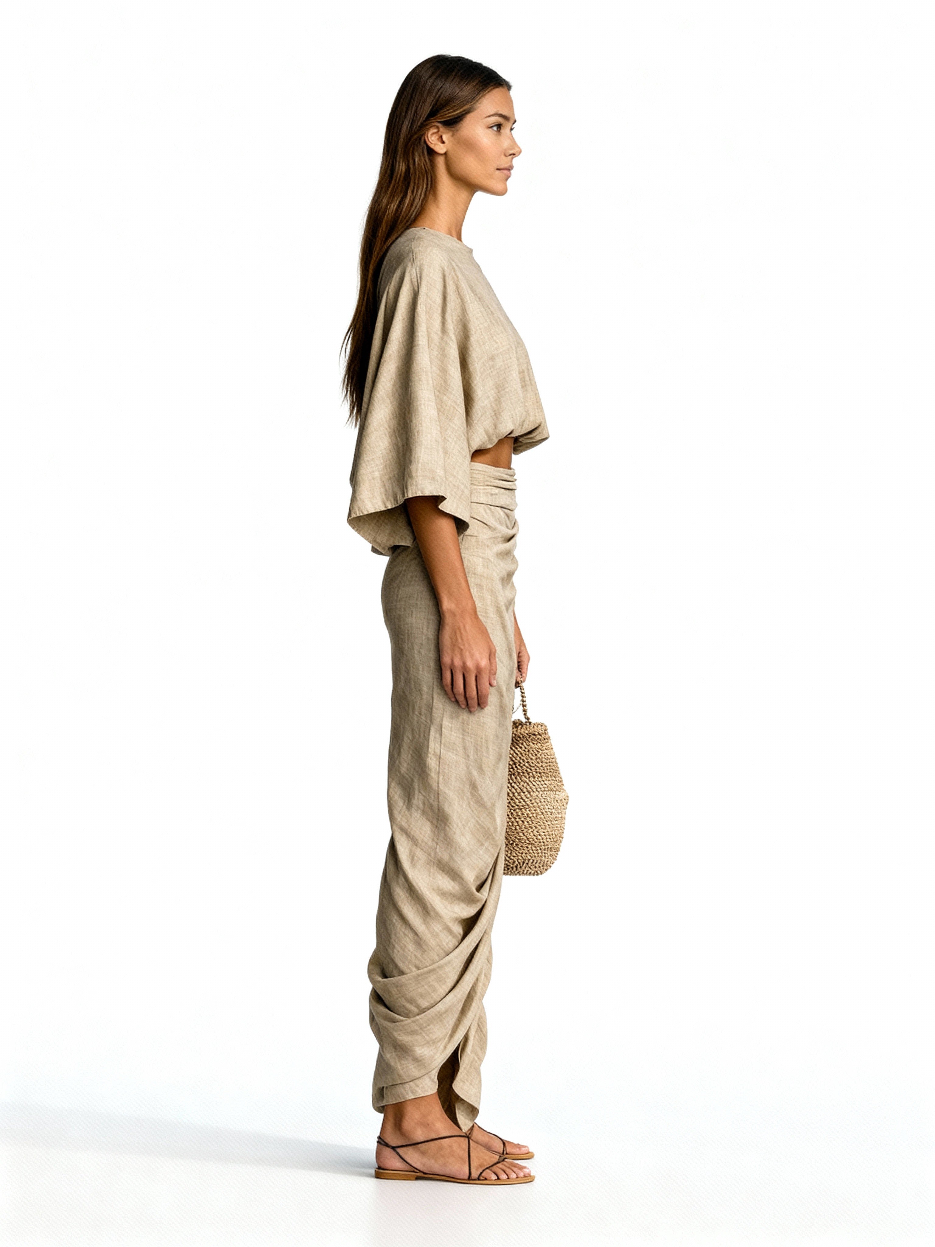 Sofía | Conjunto de lino con blusa amplia y falda envolvente