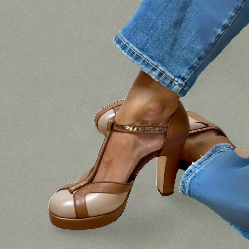 Zapatos Lara Retro | Tacón alto bicolor con pulsera T