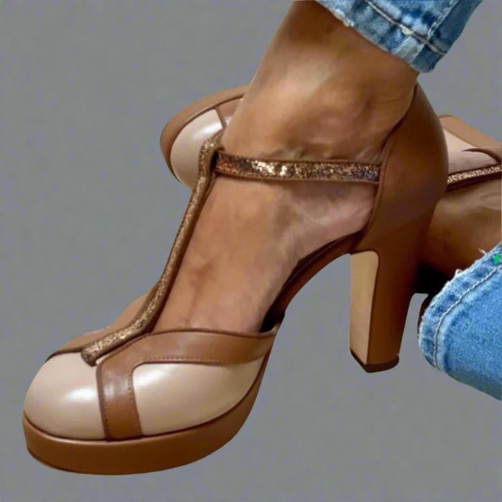 Zapatos Lara Retro | Tacón alto bicolor con pulsera T