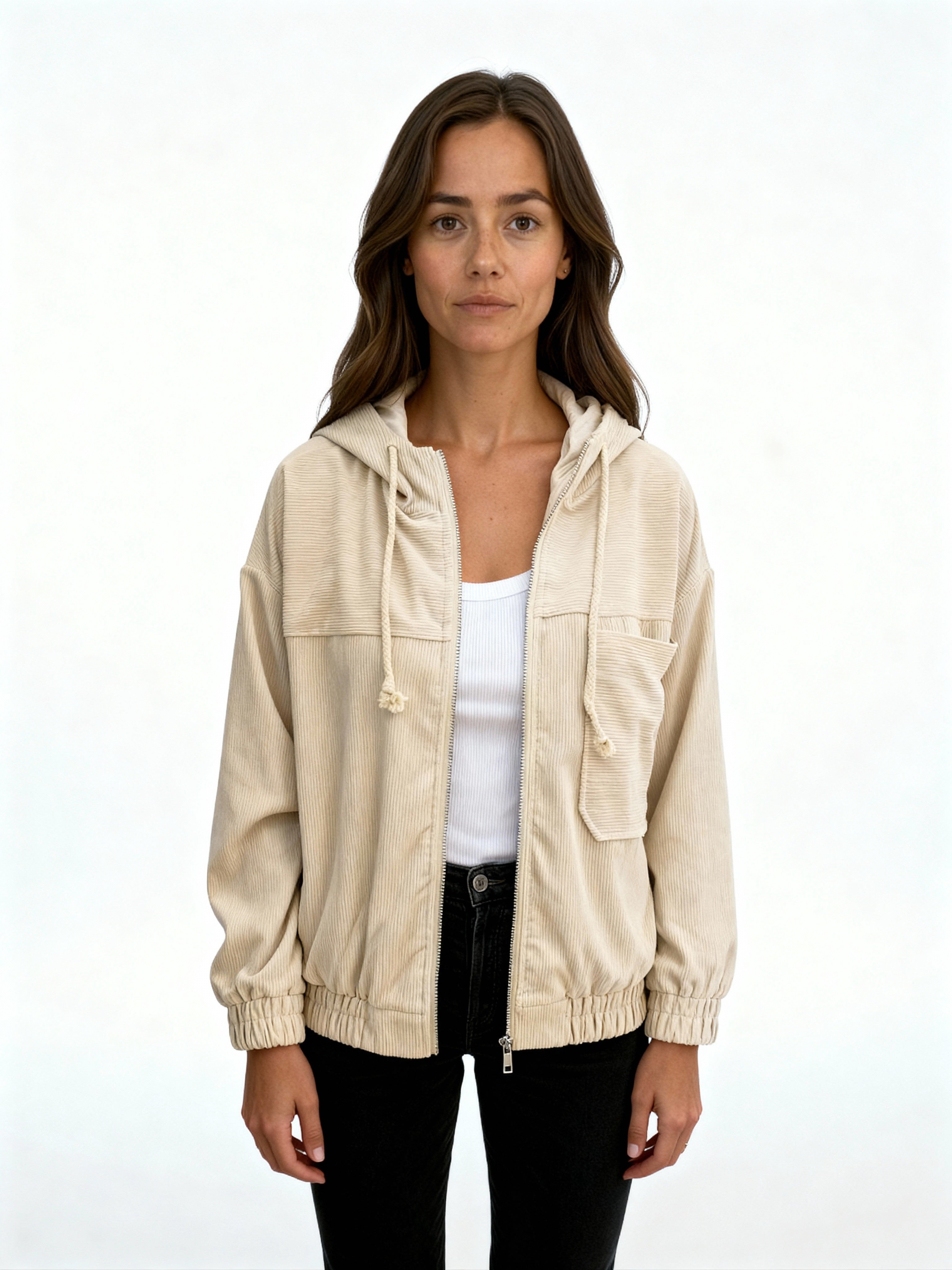 Nara | Chaqueta de pana con capucha y cremallera