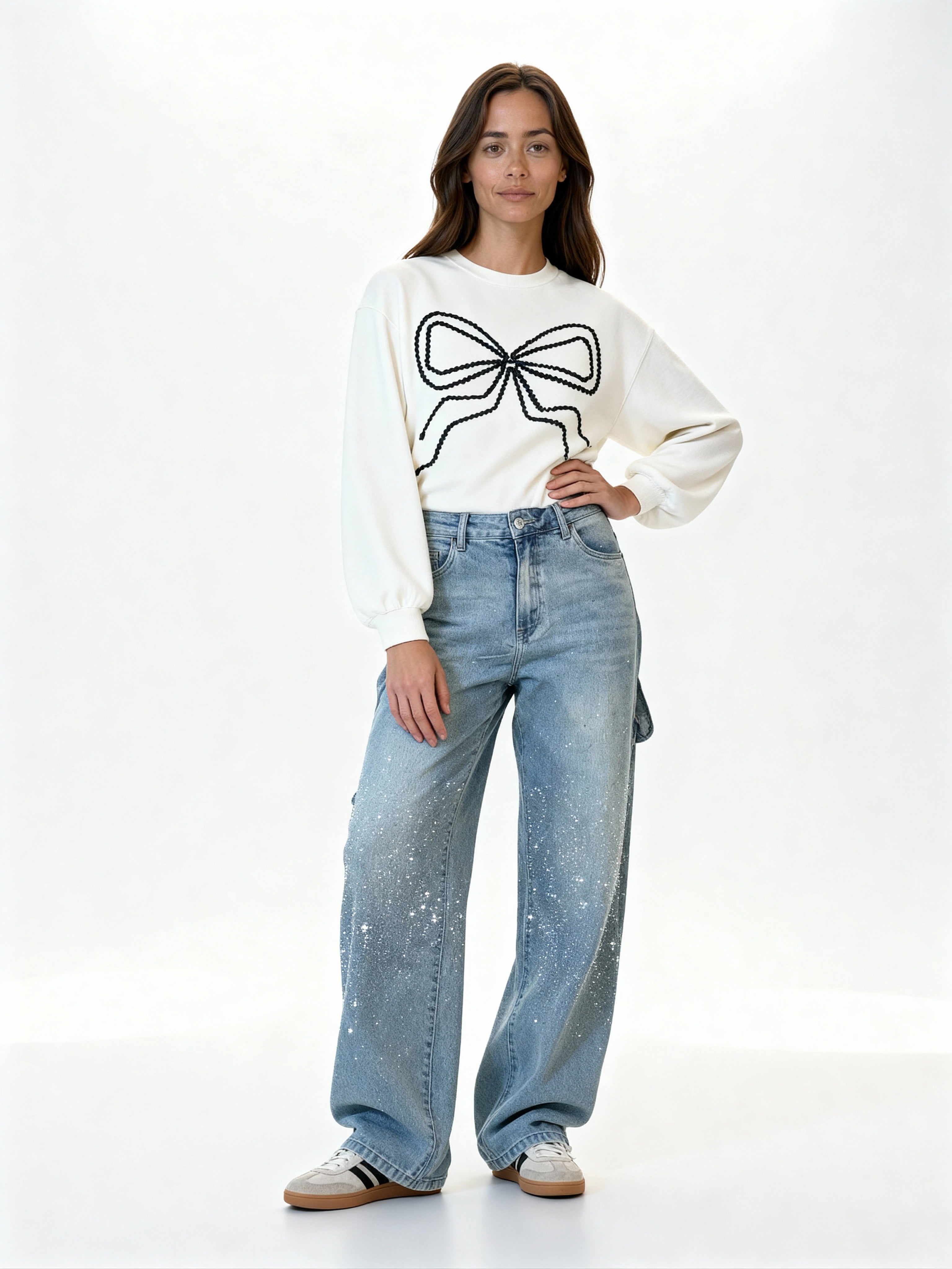 Pantalón Galaxy | Denim ancho con brillo de cristales