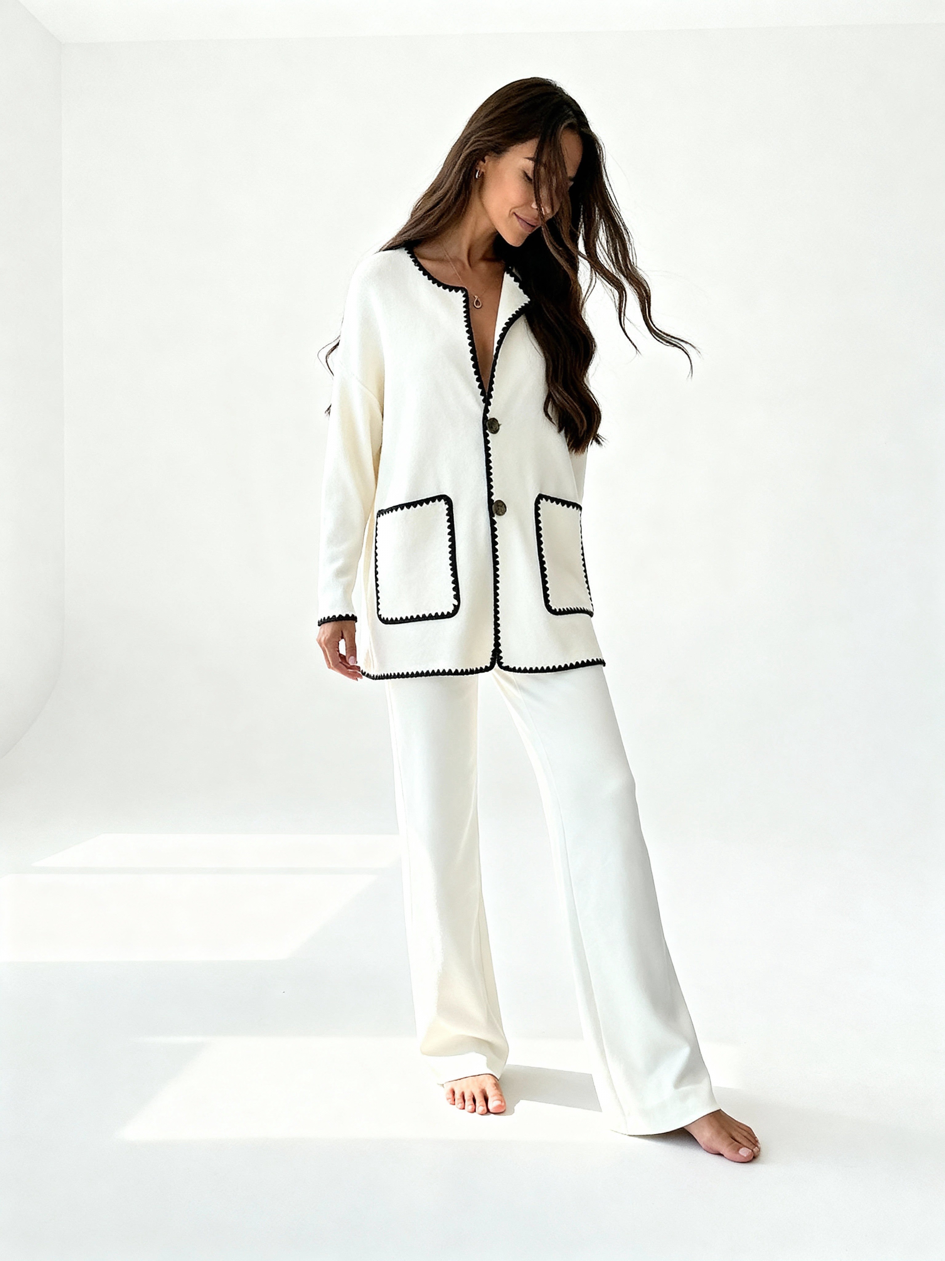 Conjunto Paris Knit | Chaqueta con ribete contrastado y pantalón fluido